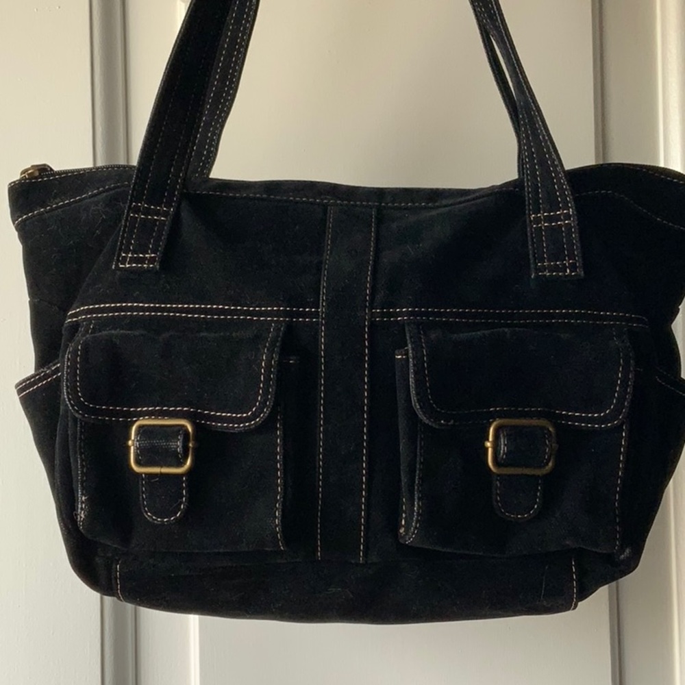 Fossil Black Suede Leather Handbag